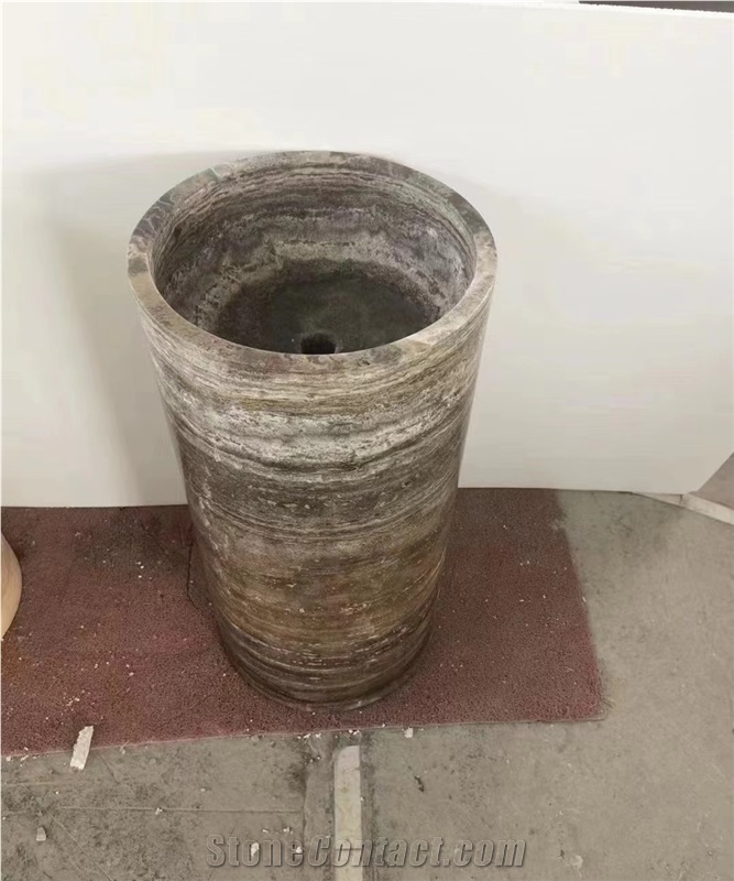 Polished Dark Emperador Marble Pedestal Wash Basins