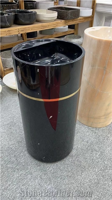 Polished Dark Emperador Marble Pedestal Wash Basins