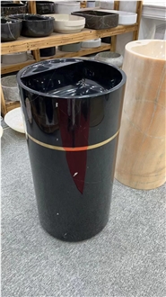 Polished Dark Emperador Marble Pedestal Wash Basins