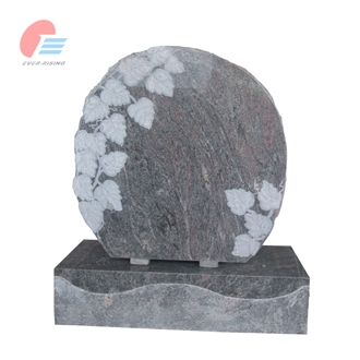 Paradiso Granite Circular Tombstone With Engraved Grape Leaves