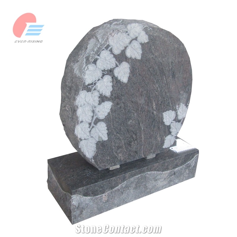 Paradiso Granite Circular Tombstone With Engraved Grape Leaves