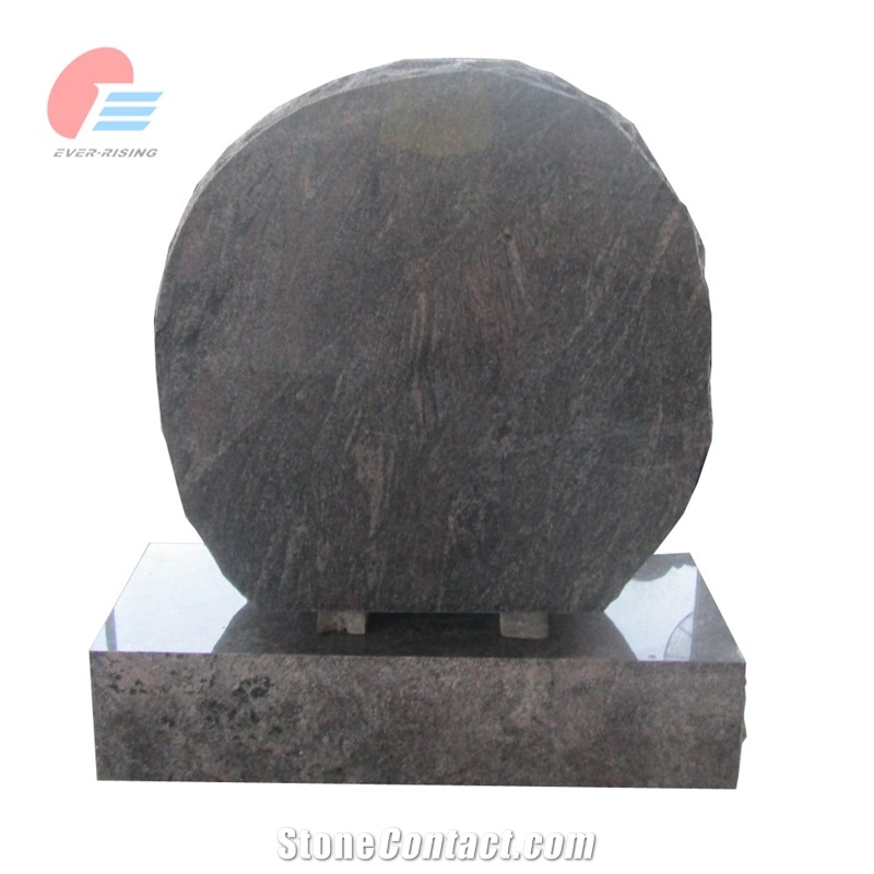 Paradiso Granite Circular Tombstone With Engraved Grape Leaves