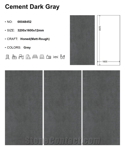Cement Dark Gray Sintered Stone Slabs