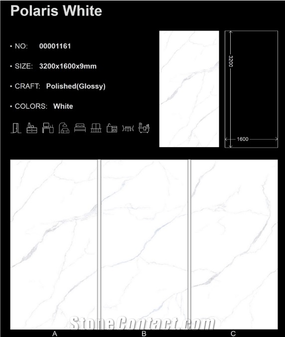Polaris White Sintered Stone Slabs Wall Panels