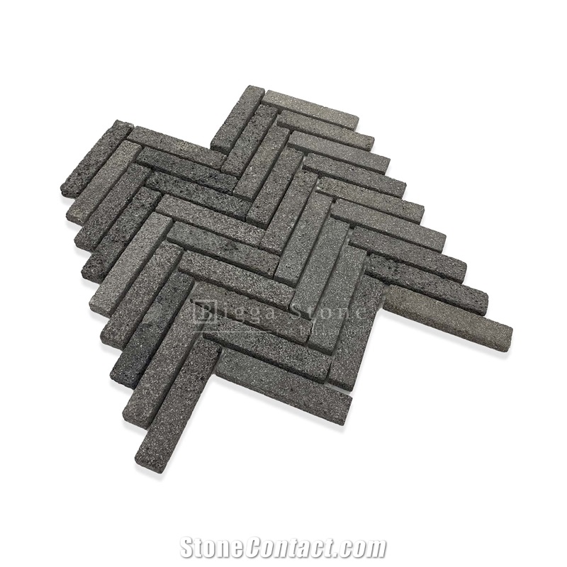 Black Lava Herringbone Mosaic