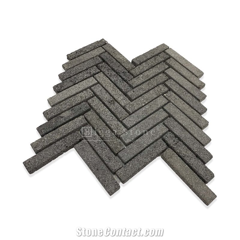 Black Lava Herringbone Mosaic