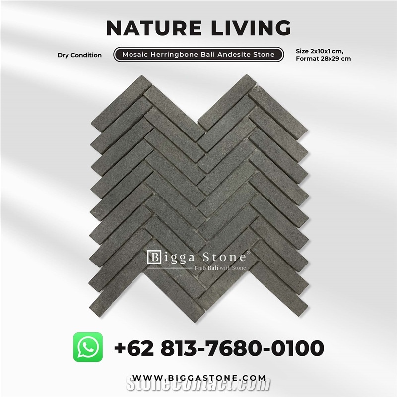 Grey Andesite Herringbone  Mosaic Pattern