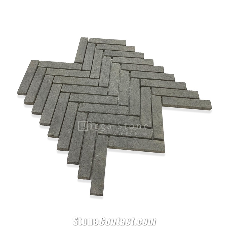 Grey Andesite Herringbone  Mosaic Pattern