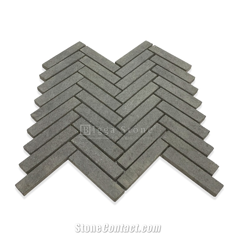 Grey Andesite Herringbone  Mosaic Pattern