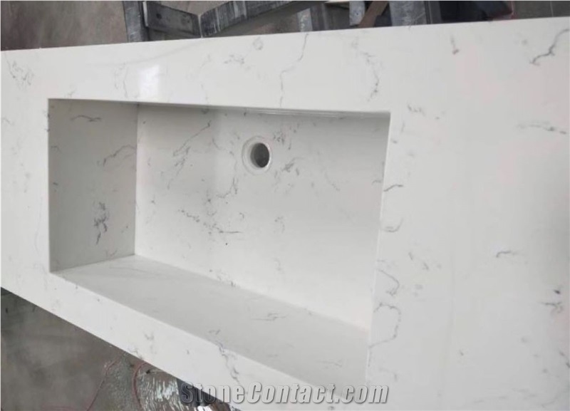 Carrara White Quartz Vanity Top Bathroom Countertop