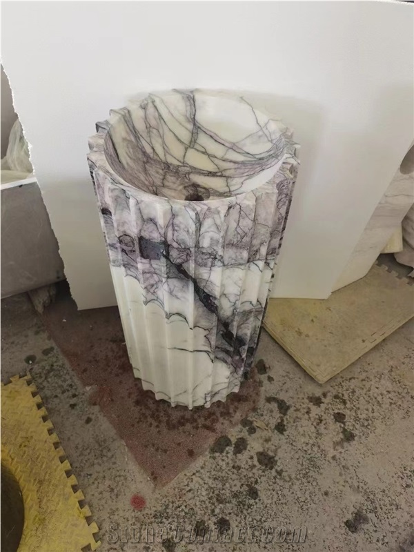 Freestanding Lilac New York White Marble Fluted Pedestal Basin