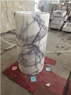 Freestanding Lilac New York White Marble Fluted Pedestal Basin