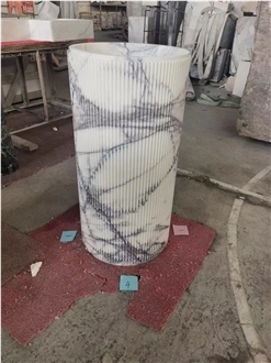 Freestanding Lilac New York White Marble Fluted Pedestal Basin