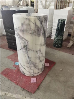 Freestanding Lilac New York White Marble Fluted Pedestal Basin
