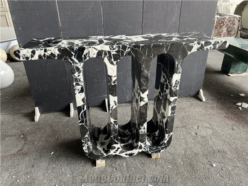 Grand Antique Marble Arches 3 Console Table