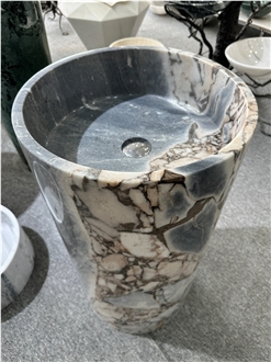 Grey White Marble Round Bathroom Sink