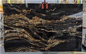 Luxury Gold Veins Black Fusion Granite Slab For Floor Tiles Luxury Gold Veins Black Fusion Granite Slab For Floor Tiles