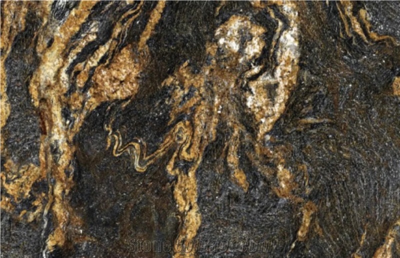 Luxury Gold Veins Black Fusion Granite Slab For Floor Tiles