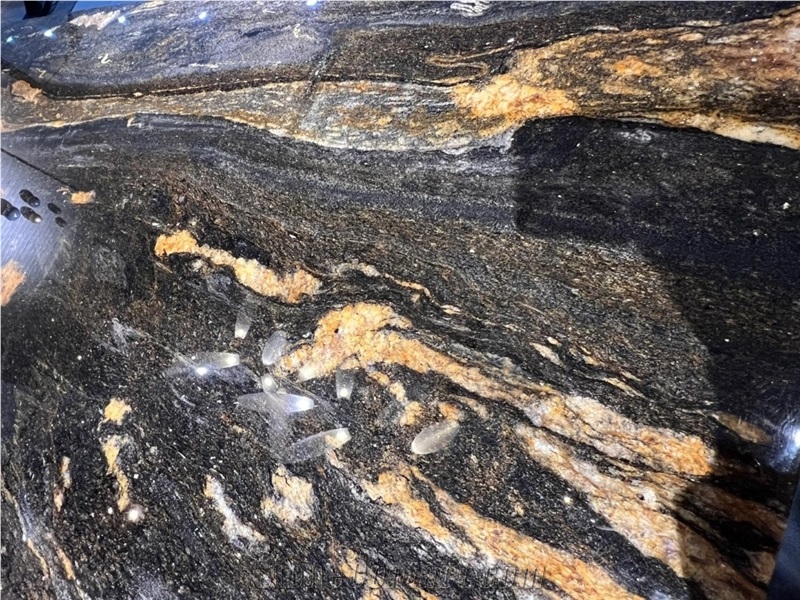 Luxury Gold Veins Black Fusion Granite Slab For Floor Tiles