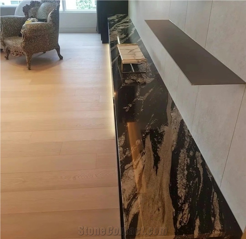 Luxury Gold Veins Black Fusion Granite Slab For Floor Tiles