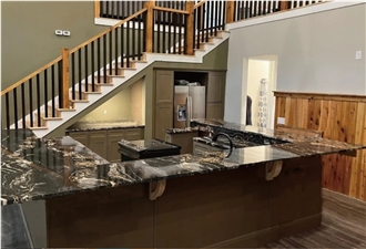 Luxury Gold Veins Black Fusion Granite Slab For Floor Tiles