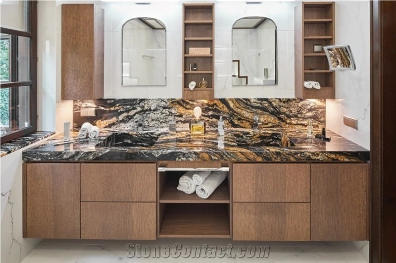 Luxury Gold Veins Black Fusion Granite Slab For Floor Tiles