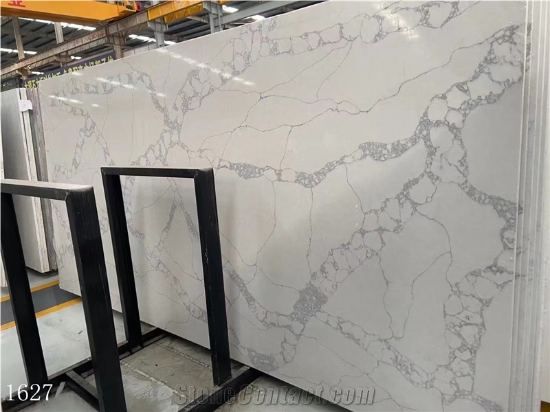 Calacatta White Marble Vein Textured Quartz Big Slabs Quartz Tiles