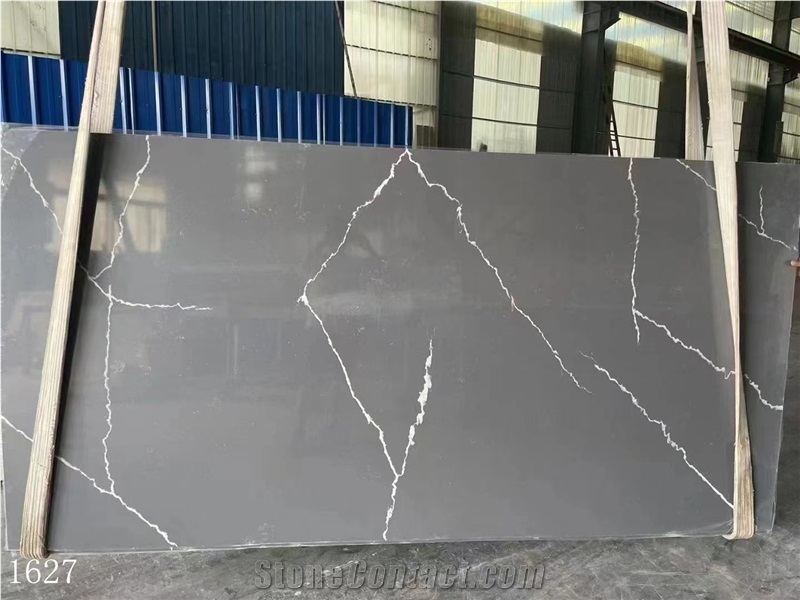 Grey Marble Vein Quartz Slabs Aftificial Stone Tile