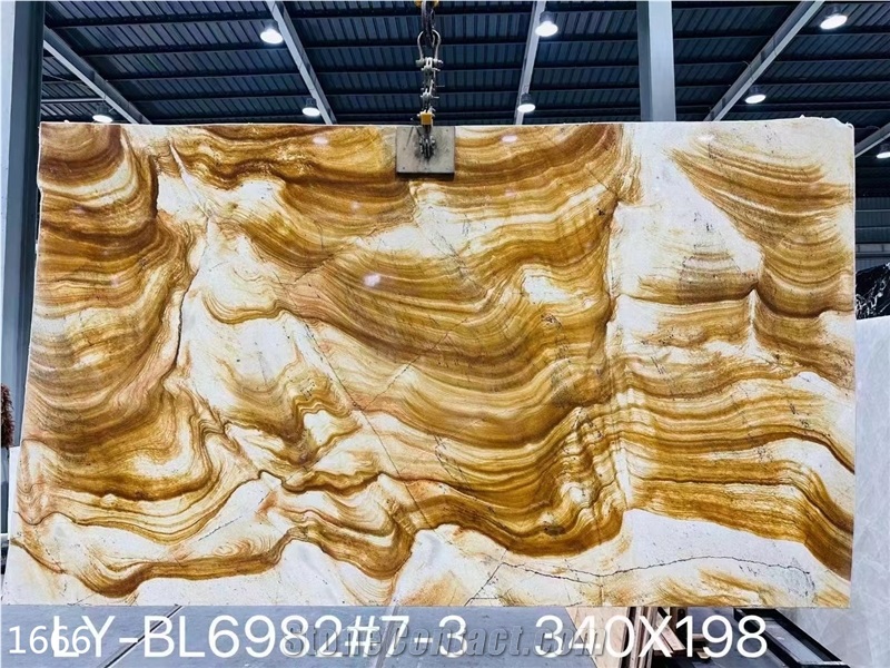 Arbo Dune Gold Marble Slabs Yellow Teak Wood Stone Tile