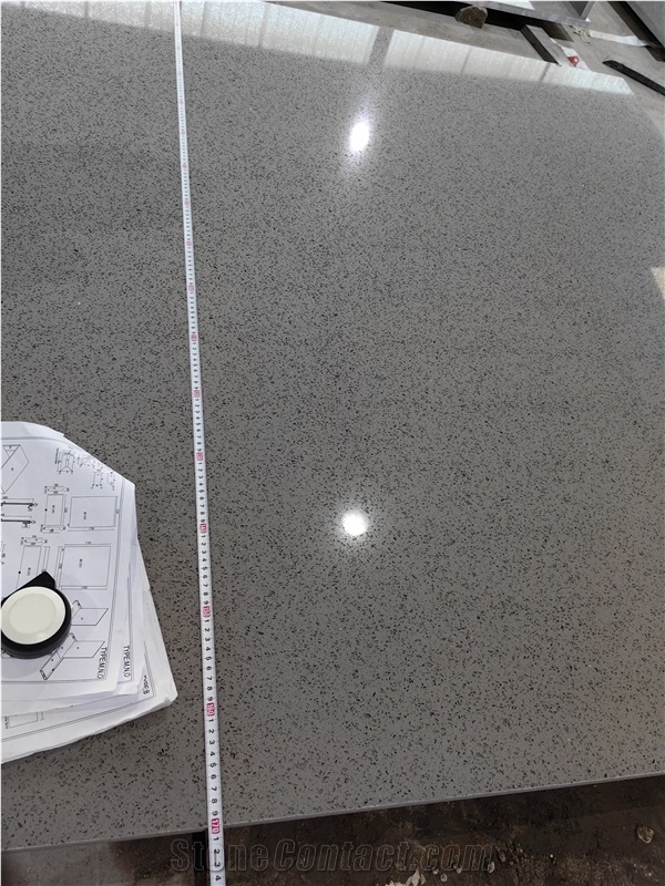 1002 Sparkle Grey Artificial Stone Quartz Slab Quartz Tiles