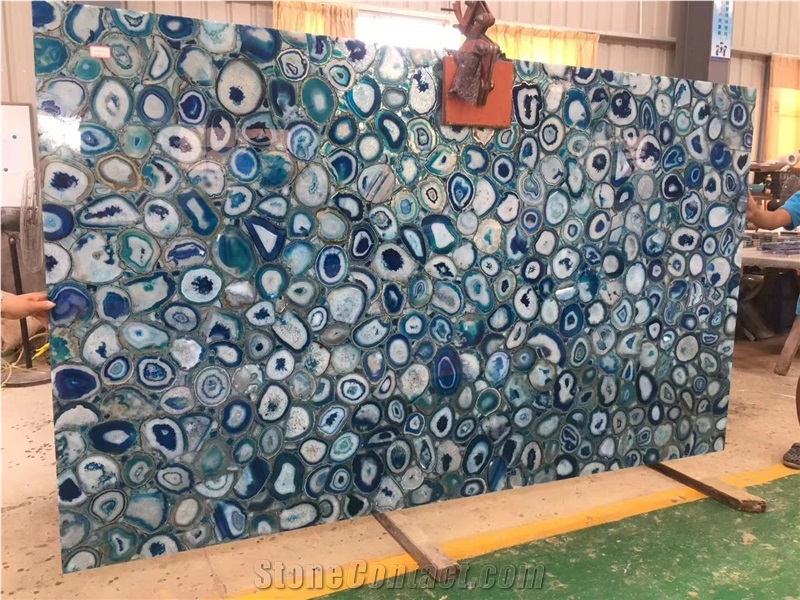 Blue Agate Backlit Semiprecious Stone Slabs