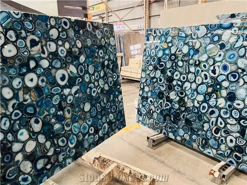 Blue Agate Backlit Semiprecious Stone Slabs