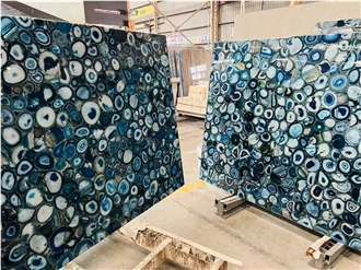 Blue Agate Backlit Semiprecious Stone Slabs