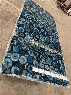 Blue Agate Backlit Semiprecious Stone Slabs