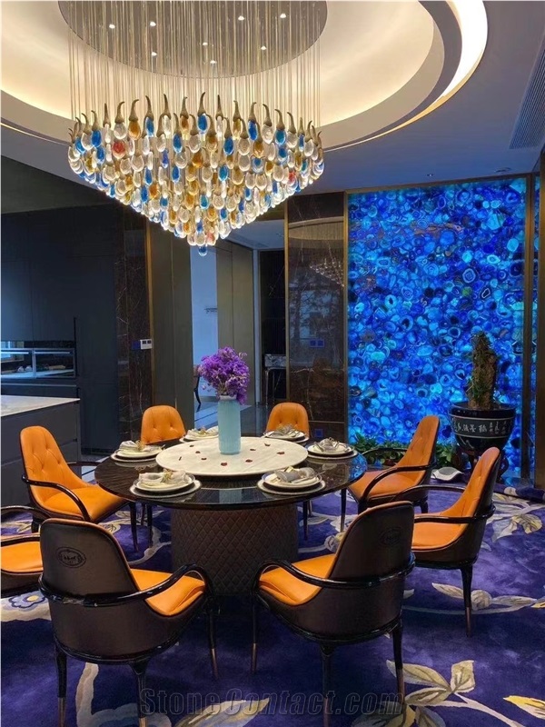 Blue Agate Backlit Semiprecious Stone Slabs