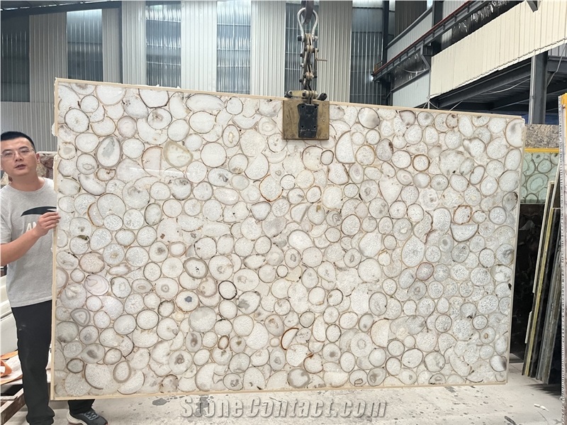 Natural White Agate Backlit Semiprecious Stone Slabs