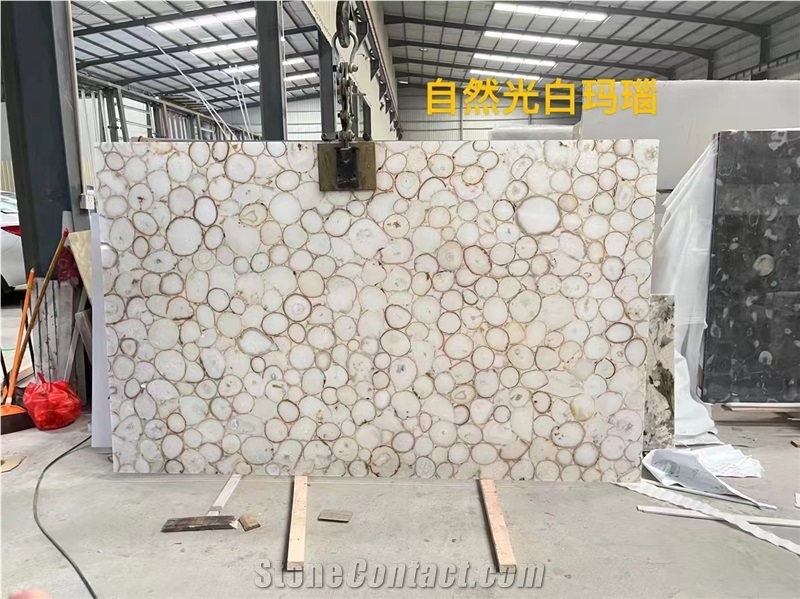 Natural White Agate Backlit Semiprecious Stone Slabs