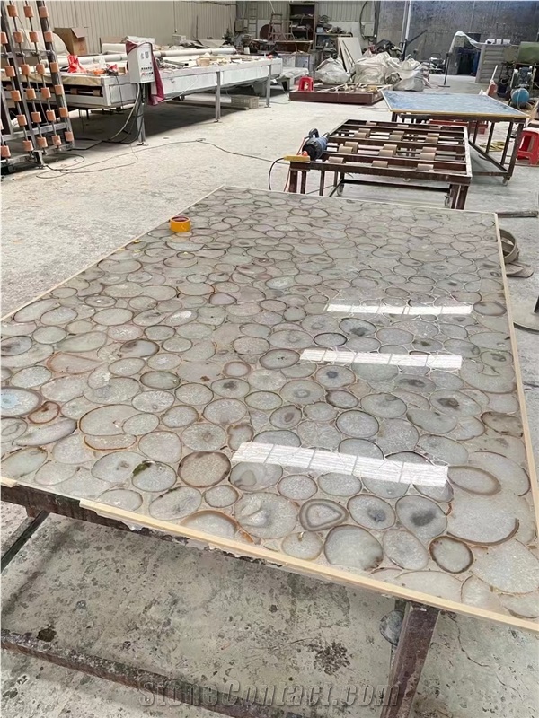 Natural White Agate Backlit Semiprecious Stone Slabs