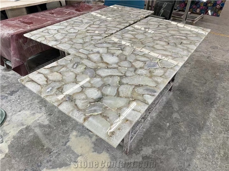 Natural White Agate Backlit Semiprecious Stone Slabs