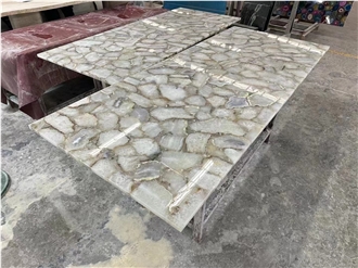 Natural White Agate Backlit Semiprecious Stone Slabs