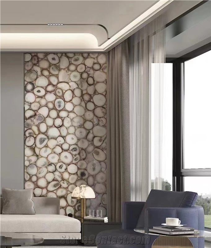 Natural White Agate Backlit Semiprecious Stone Slabs