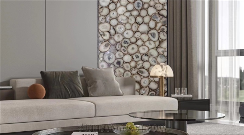 Natural White Agate Backlit Semiprecious Stone Slabs