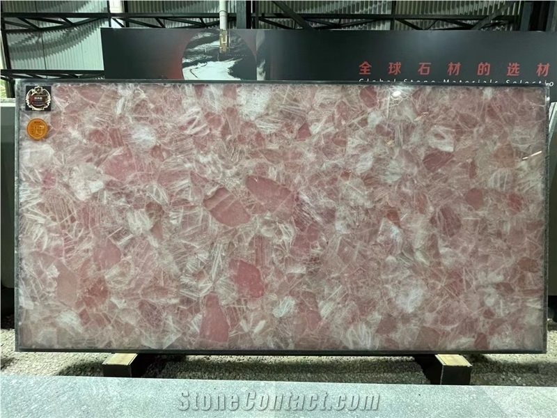 Pink Quartz Backlit Natural Semiprecious Stone Slabs