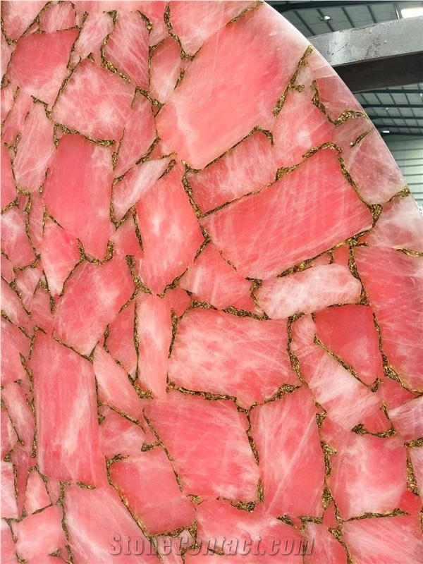 Pink Quartz Backlit Natural Semiprecious Stone Slabs