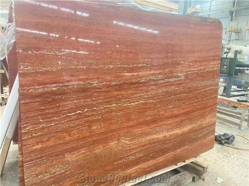 Iran Red Travertine Honed Unfilled Slabs