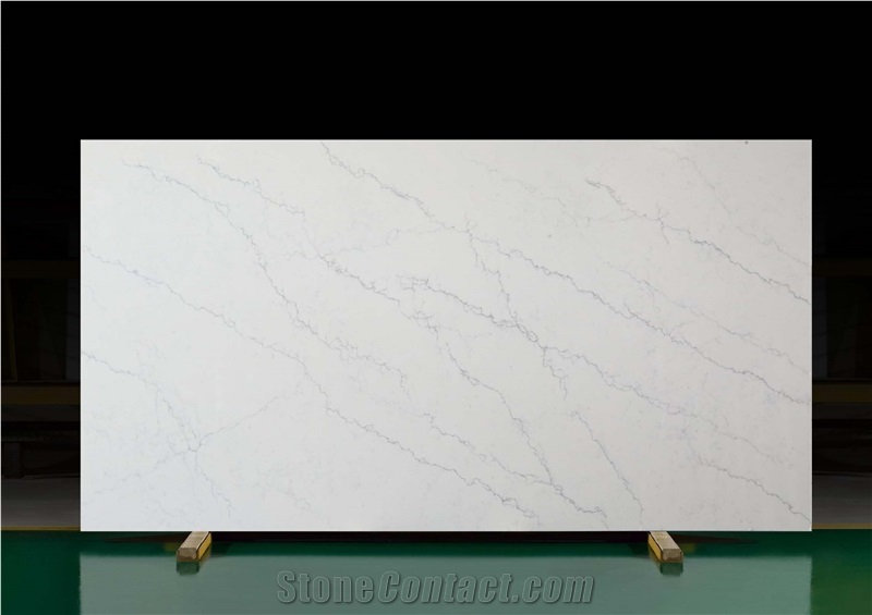 AQ11227 Oro Marble Look White Calacatta Quartz Slabs