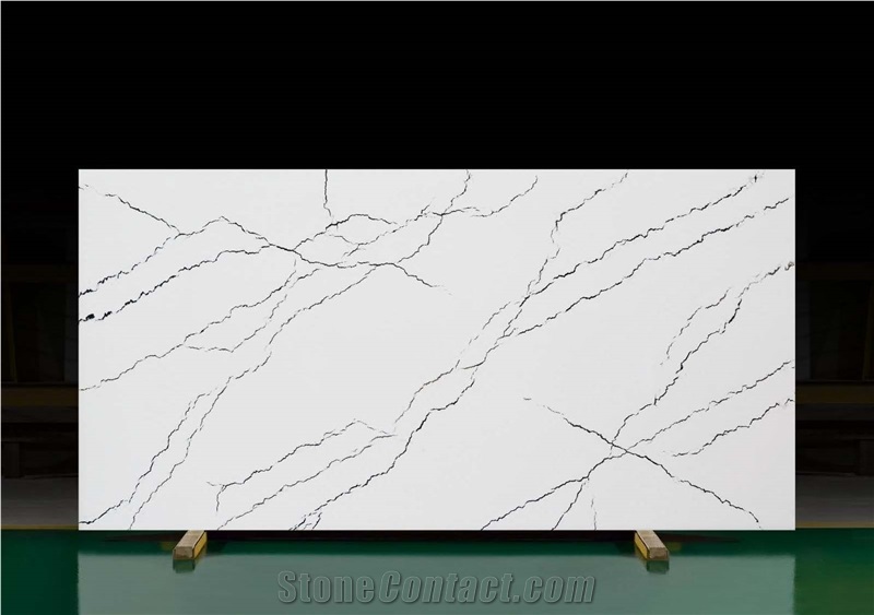 AQ6254 White Calacatta Quartz Slabs With Black Vein