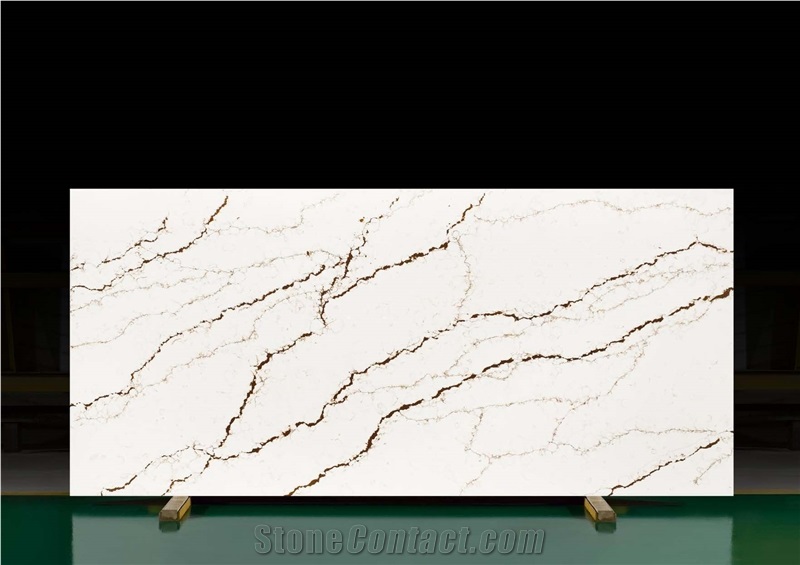 AQ8214 Hot Sale White Quartz Slabs With Brown Vein
