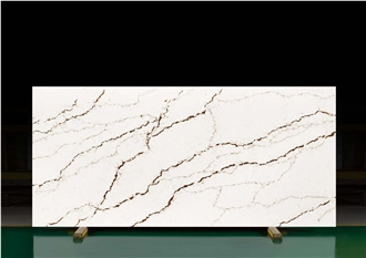 AQ8214 Hot Sale White Quartz Slabs With Brown Vein AQ8214 Hot Sale White Quartz Slabs With Brown Vein