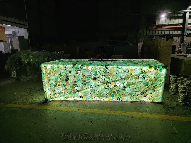 Backlit Translucent Green Agate Stone Kitchen Island Tops